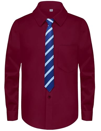 Image of Boys Long Sleeve Button-Down Dress Shirts with Tie: 2 Fabrics (Stretch /Standard) & 2 Fits (Regular /Husky)