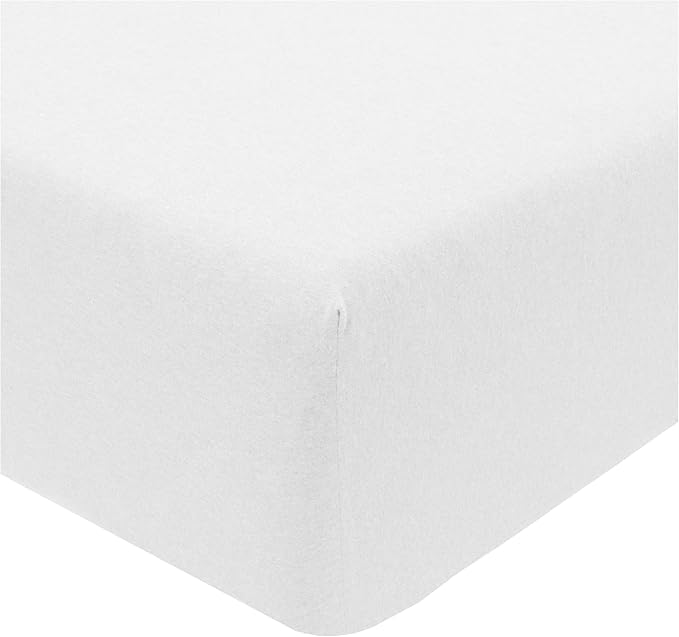 Sleepdown Jersey Melange White Fitted Sheet Warm Cosy Easy Care Plain Yarn Dyed Bedsheet Bed Linen - Single (90cm x 190cm)