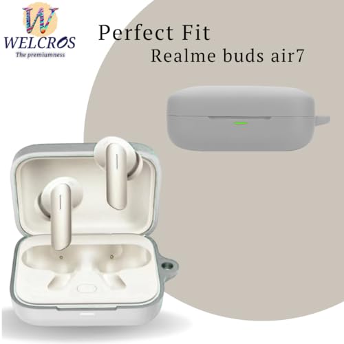 Image of WELCROS Soft Silicone Case Cover Compatible for Realme Buds Air 7 | 7 Pro (Grey, with Keychain)