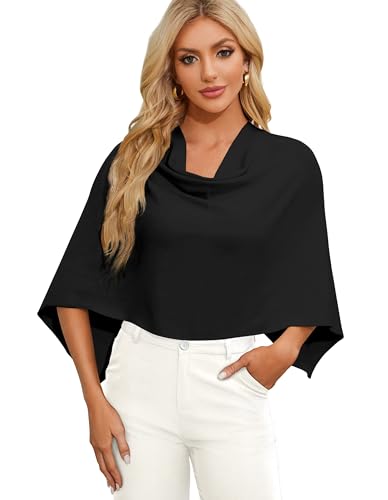 PULI Women Capri Poncho Sweater Slimming Fit Cropped Versatile Shawl Soft Knit Wraps Cowl Neck Short Tops