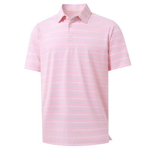 M MAELREG Golf Shirts for Men Short Sleeve Dry Fit Striped Performance Lightweight Moisture Wicking Collared Casual Golf Polo