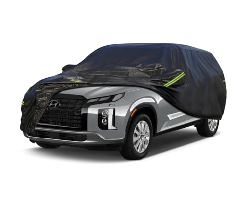 Image of KouKou Waterproof SUV Car Cover Suitable for Hyundai Palisade from 2018 to 2025, 7 Layers Windproof All Weather Waterproof Outdoor Cover Sun Rain UV Dust Snow Protection. Black