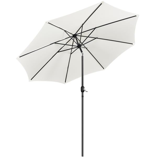 Yaheetech Ombrellone da Giardino Esterno 300 cm Portatile Parasole Protezione UV con Manovella 8 Stecche Reclinabile Telo in Poliestere Tubo in Alluminio Spiaggia Balcone Terrazzo Crema