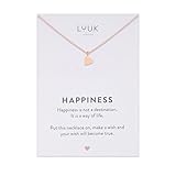 LUUK LIFESTYLE Collar con colgante corazón minimalista y de acero inoxidable tarjeta frase HAPPINESS (50 cm), amuleto de la suerte, joyería minimalista, regalo para mujer, oro rosa
