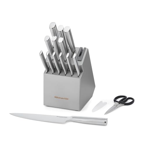 Image of KitchenAid Gourmet Knife Block Set with Built-in Sharpener, 15-Piece, Stainless Steel