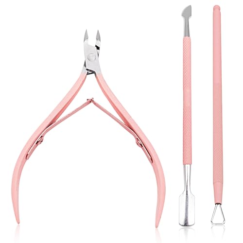 Cuticle trimmer pedicure manicure tool with cuticle pusher to cut dead skin on nails and toenails, nails, toenails (pink)