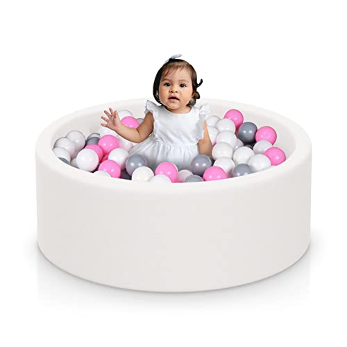 MEOGETY Baby Foam Ball Pit for Toddlers Kids Children, Infant Round Soft Small Ball Pool Pits for Girls and Boys Gifts Indoor Playpen, NOT Included Balls, White Color
