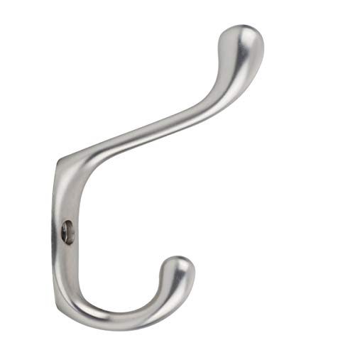 Amazon Basics Wall Mounted Contemporary Metal Dual Coat Hooks - Satin Nickel, 5-Pack #TOP1