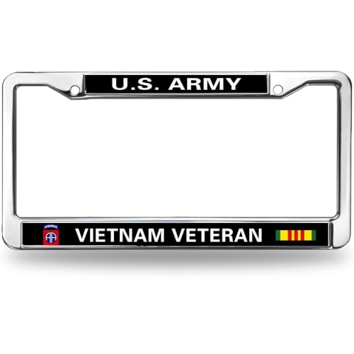 Image of US Army Airborne Vietnam Veteran License Plate Frame, Metal Auto Tag Cover | Celebrate military service with this durable metal Airborne Vietnam Veteran license frame, weather-resistant.