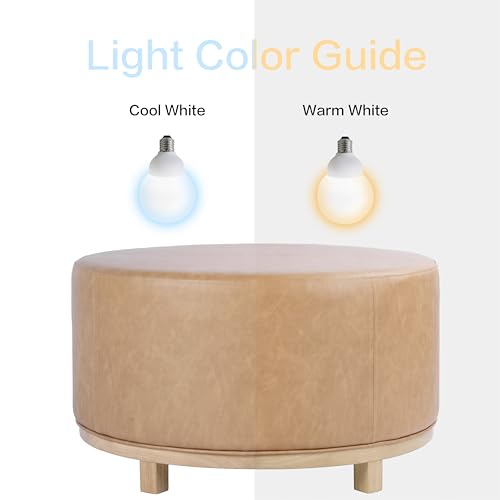 Image of HomePop 32 inch Haven Ottoman with Wood Base - Sand Faux Leather
