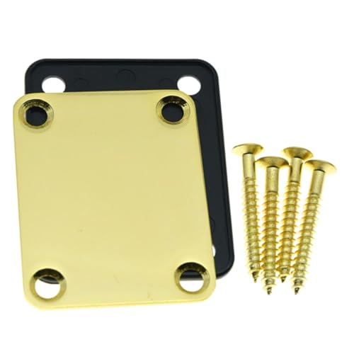 YARNOW 2セット ギター用ネックプレート メタル接合板 ネジ付き 電気ギター ベース対応 補強と保護に 取り付け簡単 耐傷加工 金色 黒色