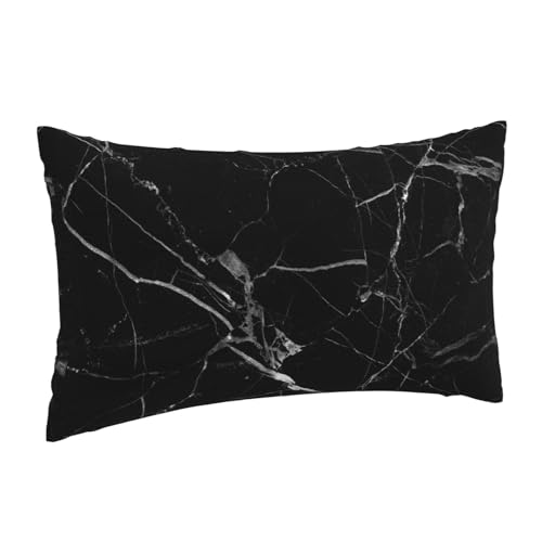 Impresión de mármol en Blanco y Negro,Funda de Almohada Decorativa de poliéster, Suave, 30 x 50 cm