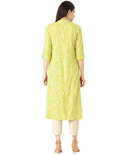 Image of Rapsodia Women Lime Green Khari Floral Printed Kurta