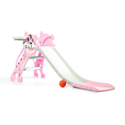 ATAA Tobogan Gatito - Rosa - Tobogán niños y niñas Plegable pequeños con Canasta Ideal para Interior o Exterior, tobogan Infantil 2 en 1