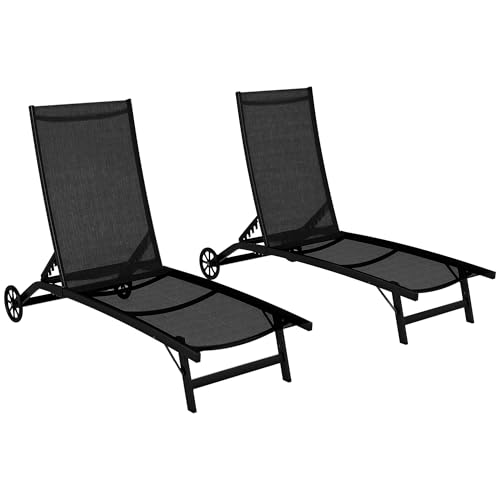 Outsunny Lot de 2 Bains de Soleil transat Chaise Longue inclinable en Aluminium et textilène avec...