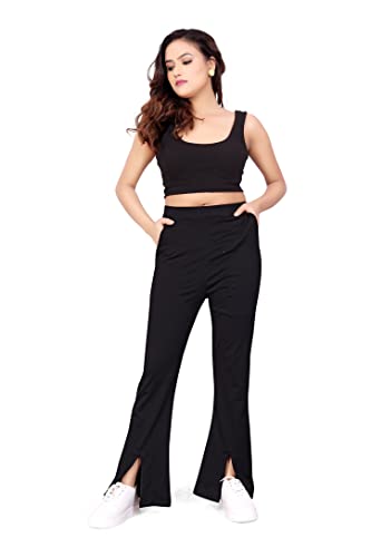 GRECIILOOKS High Waist Stretchable Pants for Women | Women’s Regular Fit Nylon Flare Pants | Active Wear Tights Yoga Pants Zumba/Dance Women’s Workout Tights Gym Tight Black