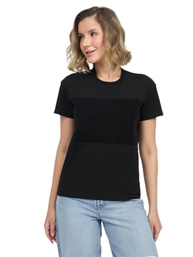 Women’s Customizable Black T-Shirt with Patches Area, Regular Fit, Boat Neck, Soft Cotton-Lycra Blend for Personalization
