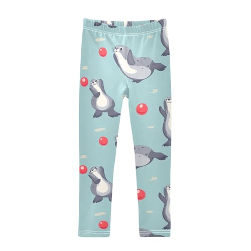 Seal Playing Ball Girls Leggings,Workout Leggings for Girls Toddler Athletic Legging Size for 3-10T