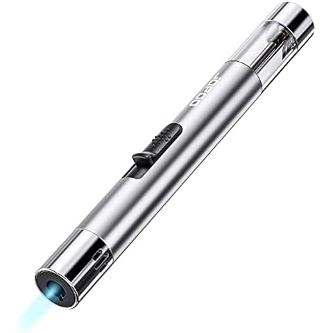 jopoo Jet Flame Long lighter, Refillable Windproof Candle Torch Lighter for BBQ Kitchen Candle Fireworks Camping (Butane Gas Not Included), Silver1 Cover