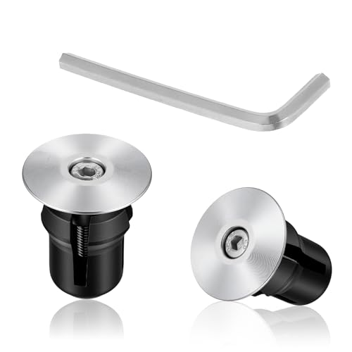 Handlebar End Caps Bar End Plugs Caps Aluminum Adjustable Bike Bar Ends Silver Road Bicycle Grip Bike Handlebars Plug Handlebar Plugs with Hexagonal Wrench