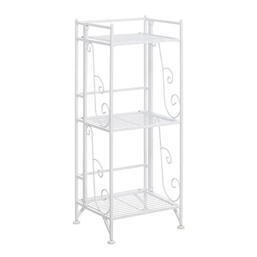 Image of Convenience Concepts Xtra Storage 3 Tier Folding Metal Shelf with Scroll Design, White
