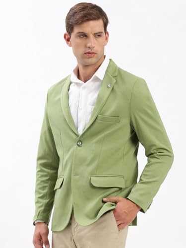 Image of SHOWOFFFF Men Solid Single Breasted Casual Blazer | Notched Lapel Full Sleeves Cotton Blazer for Mens | Slim Fit Regular Length Blazer for Men's