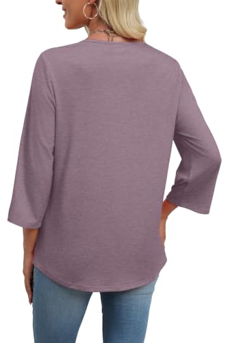 Image of WIHOLL 3 /4 Length Sleeve Womens Tops Boho V Neck Lace Shirt Trendy Blouses Dressy Casual Vacation Clothes S-3XL