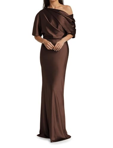 Image of Mermaid Satin Mother of The Bride Dresses for Women Ruched One Shoulder Formal Evening Gowns