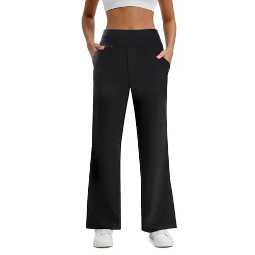 Lancry Black Trousers Women Casual Wide Leg Trousers for Women UK (UK Alpha XL Regular Regular Black)