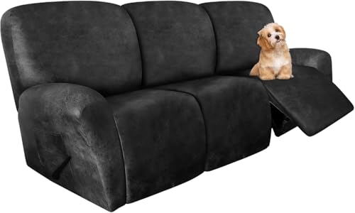 Image of molasofa Recliner Sofa Covers - 8 Pieces Stretch Leather Like Large Couch Covers for 3 Seats Reclining Slipcovers Soft Jacquard Pattern Furniture Protector (Charcoal Grey)