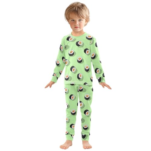 Pajama Sets Long Sleeve Sushi Rolls Green Background Soft Comfy Sleepwear 2 Piece PJS 3-8T2