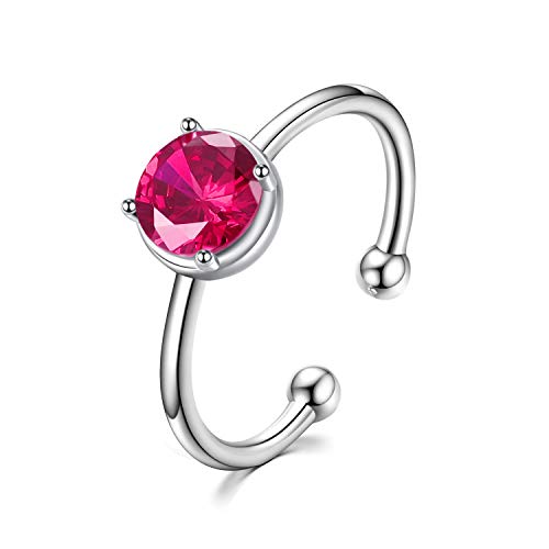 EAMTI July Birthstone Ring for Women Ruby Cubic Zirconia Adjustable 925 Sterling Silver Wedding Promise Ring