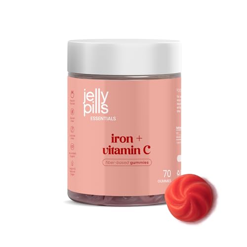 Jelly Pills Gominolas de Hierro 28 mg con Vitamina C 30 mg - alta dosis - 70 Gummies Veganas - Sin Azúcares Añadidos - Sabor Melocotón Natural - Energía y Glóbulos Rojos