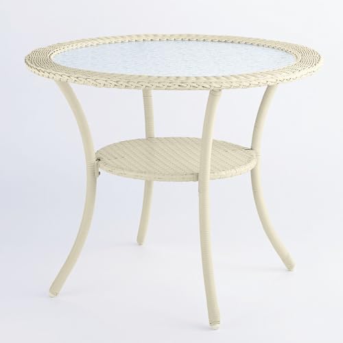 White Wicker Outdoor Dining Table Ideas for Stylish Patio Entertaining 3 BrylaneHome Outdoor Roma All Weather Round Resin Wicker Bistro Table Patio Furniture Yard - 29