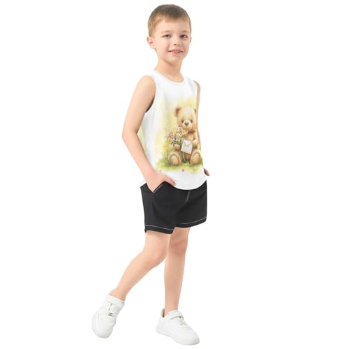 Flowers Bird Letter Yellow Boys Tank Tops Sleeveless Tank Top Shirts Undershirts for Summer,3T4