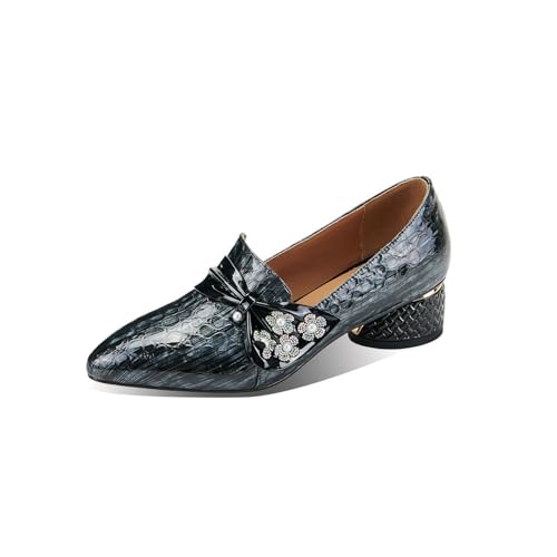 TinaCus Women's Patent Leather Pointed Toe Floral Bowtie Handmade Pumps Shoes