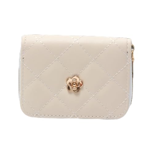 1 bolsa para dinheiro, capa de cartão estilo chanel, 3 dobras, couro PU, creme, 11 x 9 cm