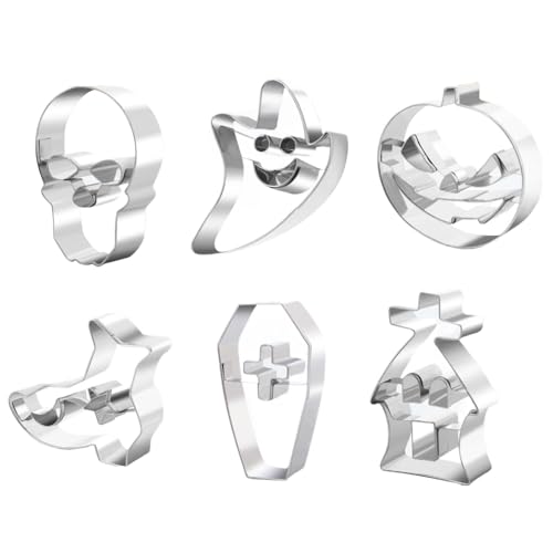 Moldes para galletas de Halloween, diseño de calavera de calabaza, fantasma, casa embrujada, bota de bruja, molde de ataúd | Moldes para fondant, cortadores de galletas de acero inoxidable para