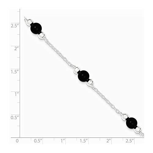 925 Sterling Silver Polished Simulated Onyx Anklet 9 Inch Spring Ring Jewelry Gifts For Women #TOP1