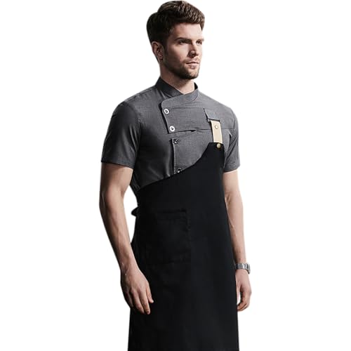 2pcs Men's Fashion Chef Coat Short Sleeve Chef Uniforms for Men Executive Chef Jacket Apron Set