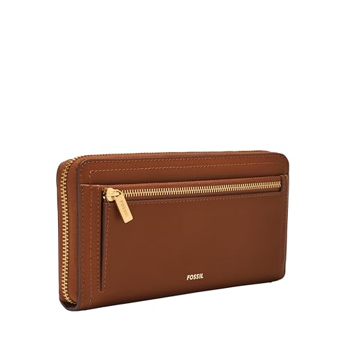Image of Fossil Women's Logan Leather RFID-Blocking Zip Around Clutch Wallet with Wristlet Strap for Women