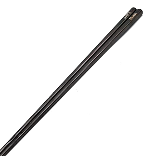 Essstäbchen aus Edelstahl, personalisierbar, wiederverwendbar, Metall, Schwarz