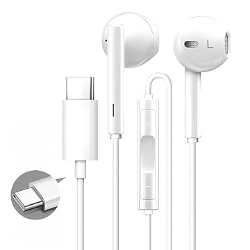 Fone de Ouvido USB-C com Microfone e Controle de Volume – Compatível com Samsung, Motorola, LG e iPhone (Branco) – Áudio Estéreo, Fone Tipo C com Fio, Ideal para Música, Jogos em Smartphones