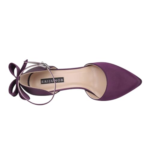 ERIJUNOR Women High Heel Bow Ankle Strap Evening Party Dance Wedding Satin Shoes3