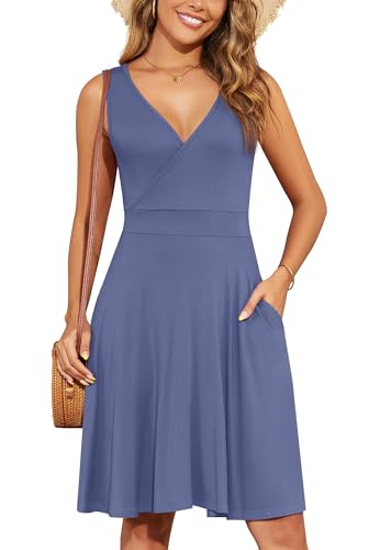 Image of WEACZZY Women's Summer Sleeveless Casual Dresses V-Neck Wrap Floral Holiday Tank Dress Flowy Beach Sundress with Pockets