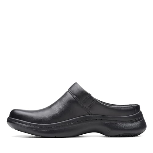 Clarks Unisex ClarksPro Clog Sneaker, Black Leather, 8.5 Wide US Women3