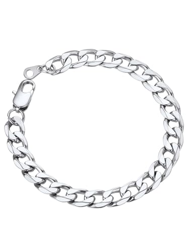 ChainsPro Gourmette Maille Americain-Chaine Bracelet Homme Acier-Bracelet Chaîne Cubain-8.5mm de Large-Argenté-19cm-Bijoux Bracelet Hiphop pour Ados
