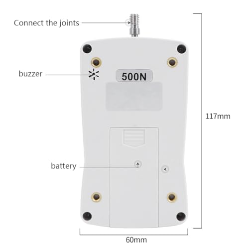 VOANZO Tragbares elektronisches Druck- und Zugkraftmessgerät mit Digitalanzeige, Mini-Handdruckkraftmessgerät mit Digitalanzeige, mit Vorrichtungsköpfen und Aufbewahrungskoffer (500 N)