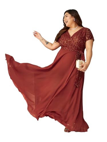 Image of Miss Chase A+ Women's Floral Printed Relaxed Fit V -Neck 3 /4Th Sleeve Georgette Maxi Dress