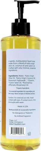 Image of Claya Rosemary Liquid Castile Soap - Organic Ingredients, Biodegradable, Herbal Fresh Scent, Gentle for Skin and Versatile Cleaning(2 Pack of 16 fl oz (Pump Cap))